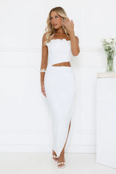 Floral Rose Strapless Maxi Dress Off White