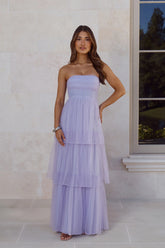Premiere Glam Strapless Tulle Maxi Dress Lilac