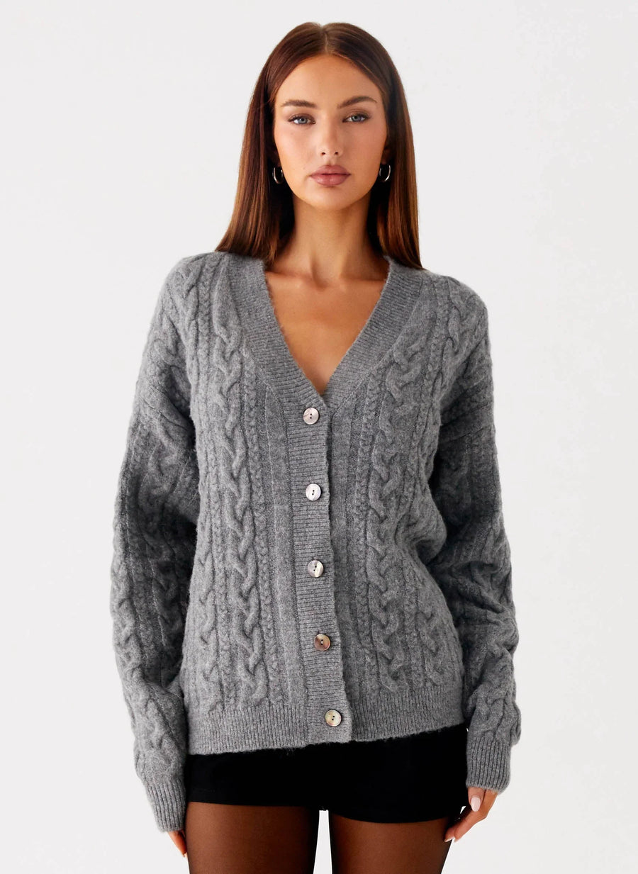 Frawley Cable Knit Cardigan - Grey