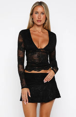 Always Stay Embellished Lace Long Sleeve Top Black