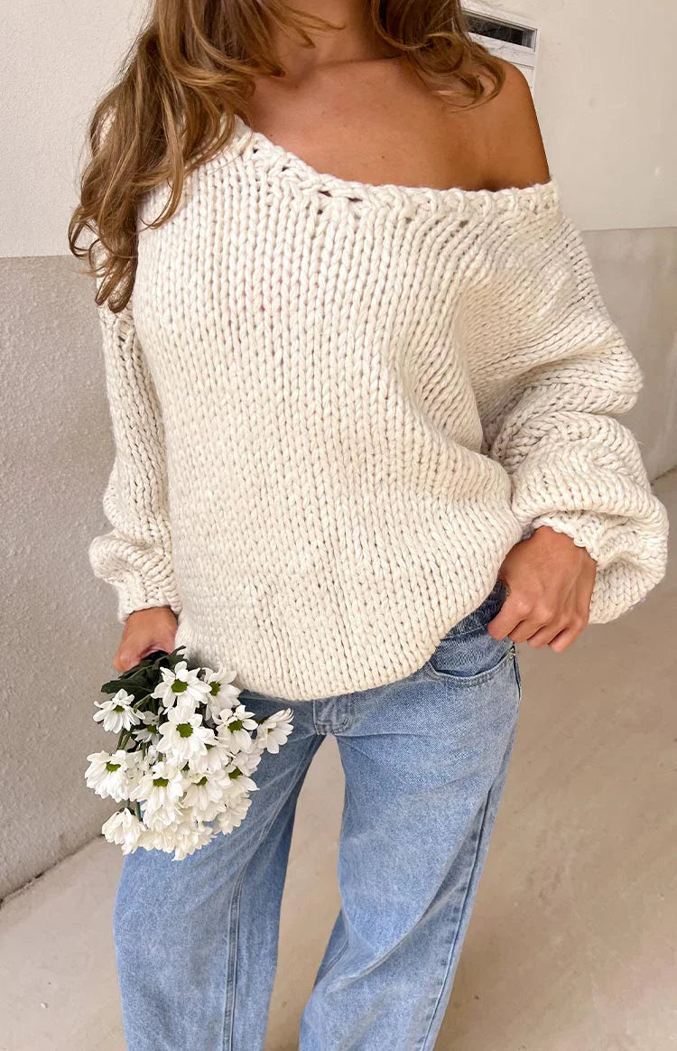 Navy Striped Chunky Knit Sweater