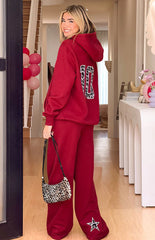 Burgundy Leopard Star Hoodie