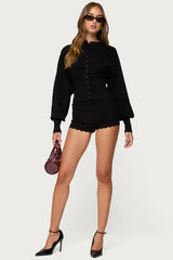 Maizy Puff Sleeve Scalloped Knit Cardigan
